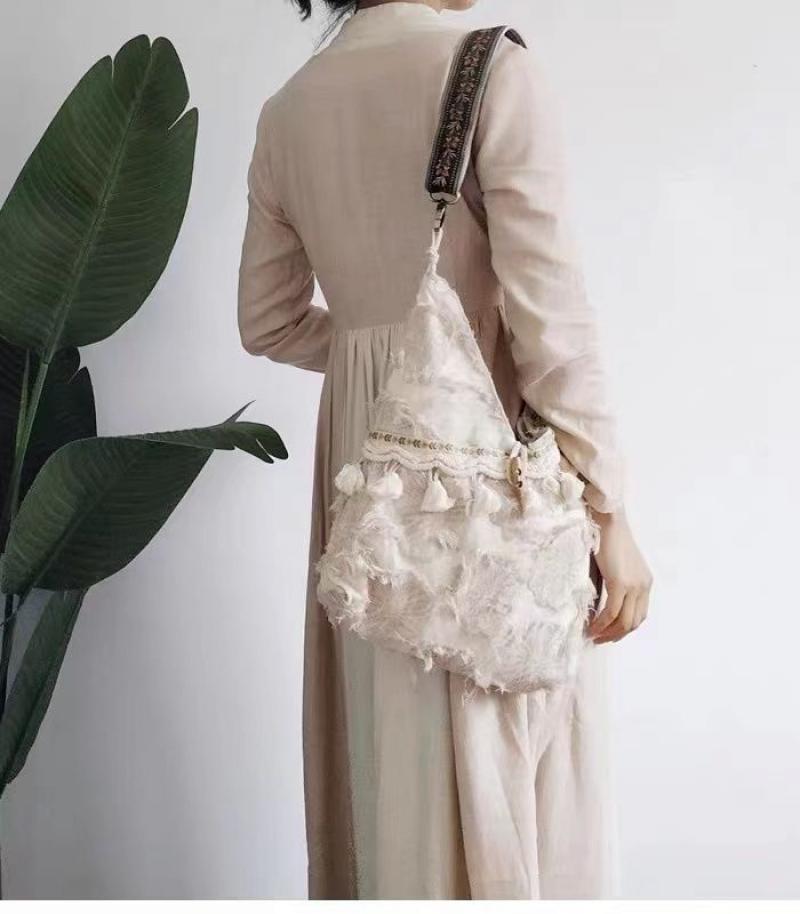 Shopper Tote Canvas - الرجعية الفنية العرقية نمط وهمية شرابة