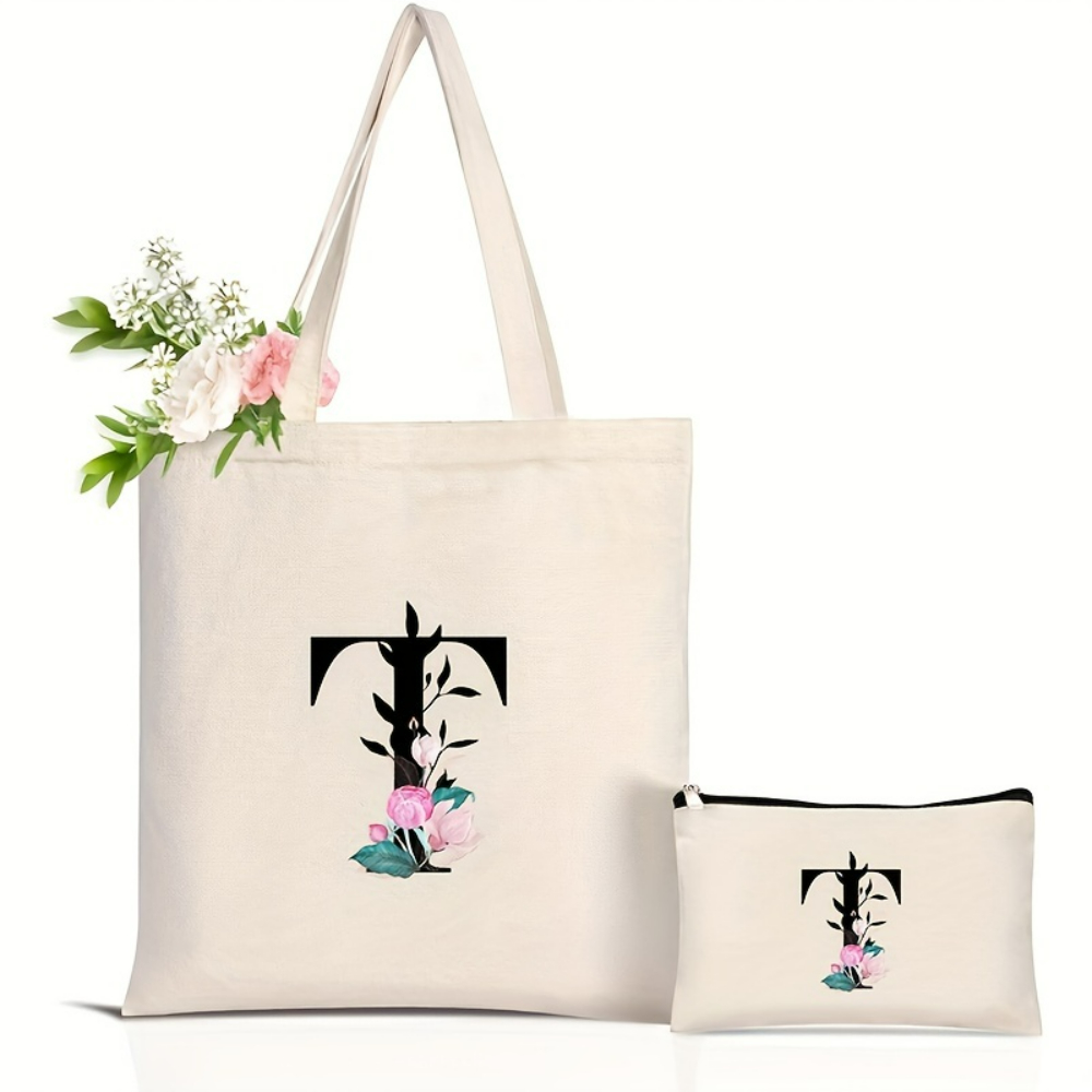 أنيقة الأزهار الأبجدية حمل حقي - مراجعة Shopper Tote Canvas وسعره